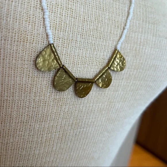 Hammered Gold and Bead Necklace - Picture 10 of 15